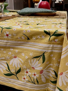 Sunny Daisy Hand Screen Printed Table Cloth (60x90). (Daisy)