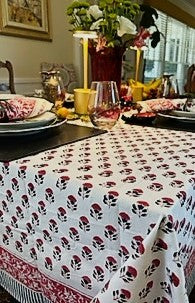 Crisp, Mini Mixed Block Print Table Cloth Is Versatile