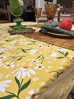 Sunny Daisy Hand Screen Printed Table Cloth (60x90). (Daisy)