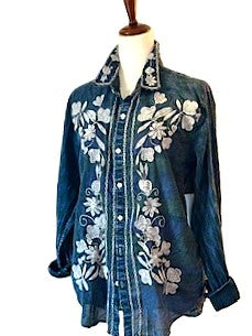 Top: The Midnight Botanica Floral Cotton Shirt: Vintage Boho Top