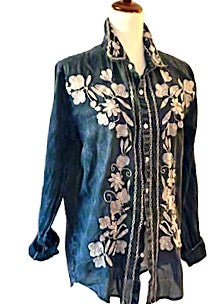 Top: The Midnight Botanica Floral Cotton Shirt: Vintage Boho Top