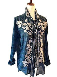 Top: The Midnight Botanica Floral Cotton Shirt: Vintage Boho Top