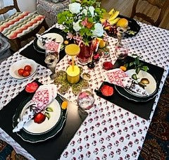 Crisp, Mini Mixed Block Print Table Cloth Is Versatile