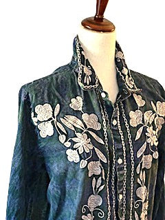 Top: The Midnight Botanica Floral Cotton Shirt: Vintage Boho Top