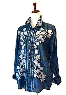 Top: The Midnight Botanica Floral Cotton Shirt: Vintage Boho Top