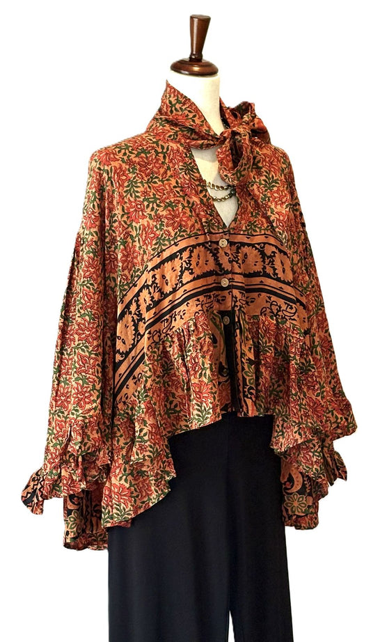 Kantha Bae Crepe Sari Wid Rose Romantic Top  (Gypsy)