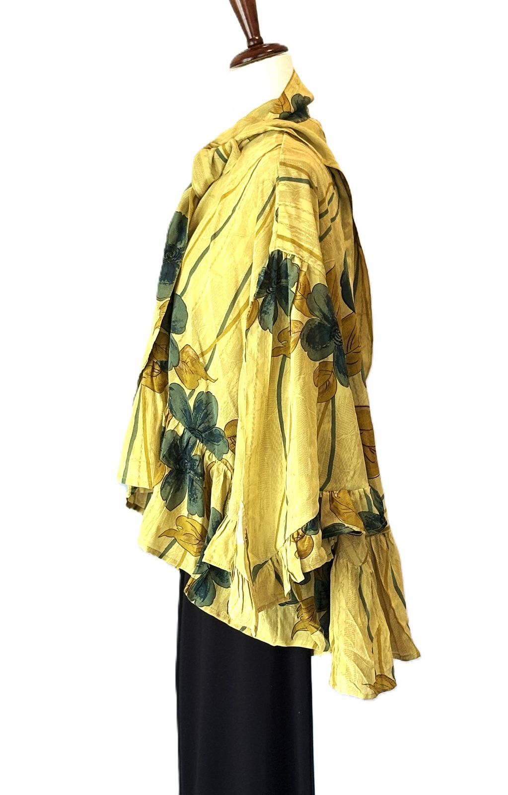 Kantha Bae Crepe Sari Wid Rose Romantic Top  (Mustard)