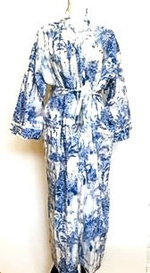 Beach House Cool:  Tropical Print Cotton  Long Kimono Robe