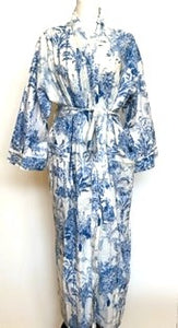 Beach House Cool:  Tropical Print Cotton  Long Kimono Robe