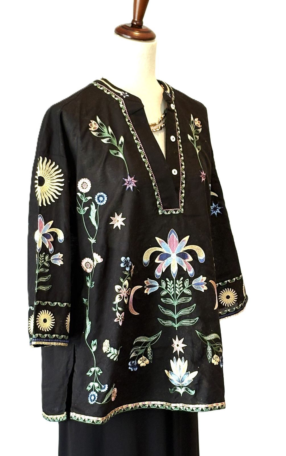 Handmade Cotton Tunic Displays Mystical Embroidered Elegance