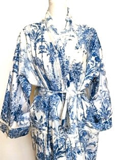 Beach House Cool:  Tropical Print Cotton  Long Kimono Robe