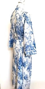 Beach House Cool:  Tropical Print Cotton  Long Kimono Robe