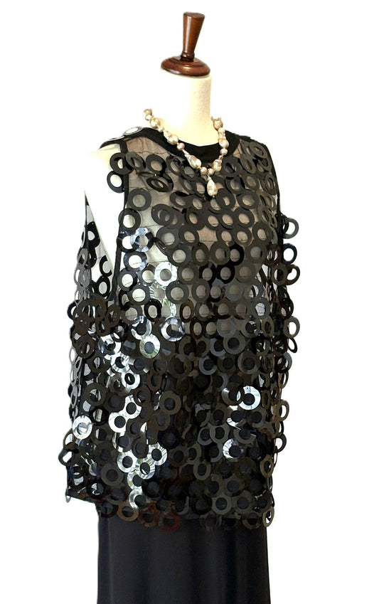 Sequin Circle Mesh Sleeveless Tank Top. Chic Glam (2 Colors)