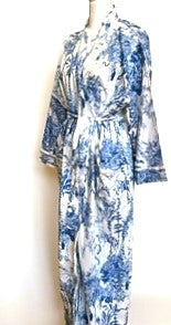 Beach House Cool:  Tropical Print Cotton  Long Kimono Robe