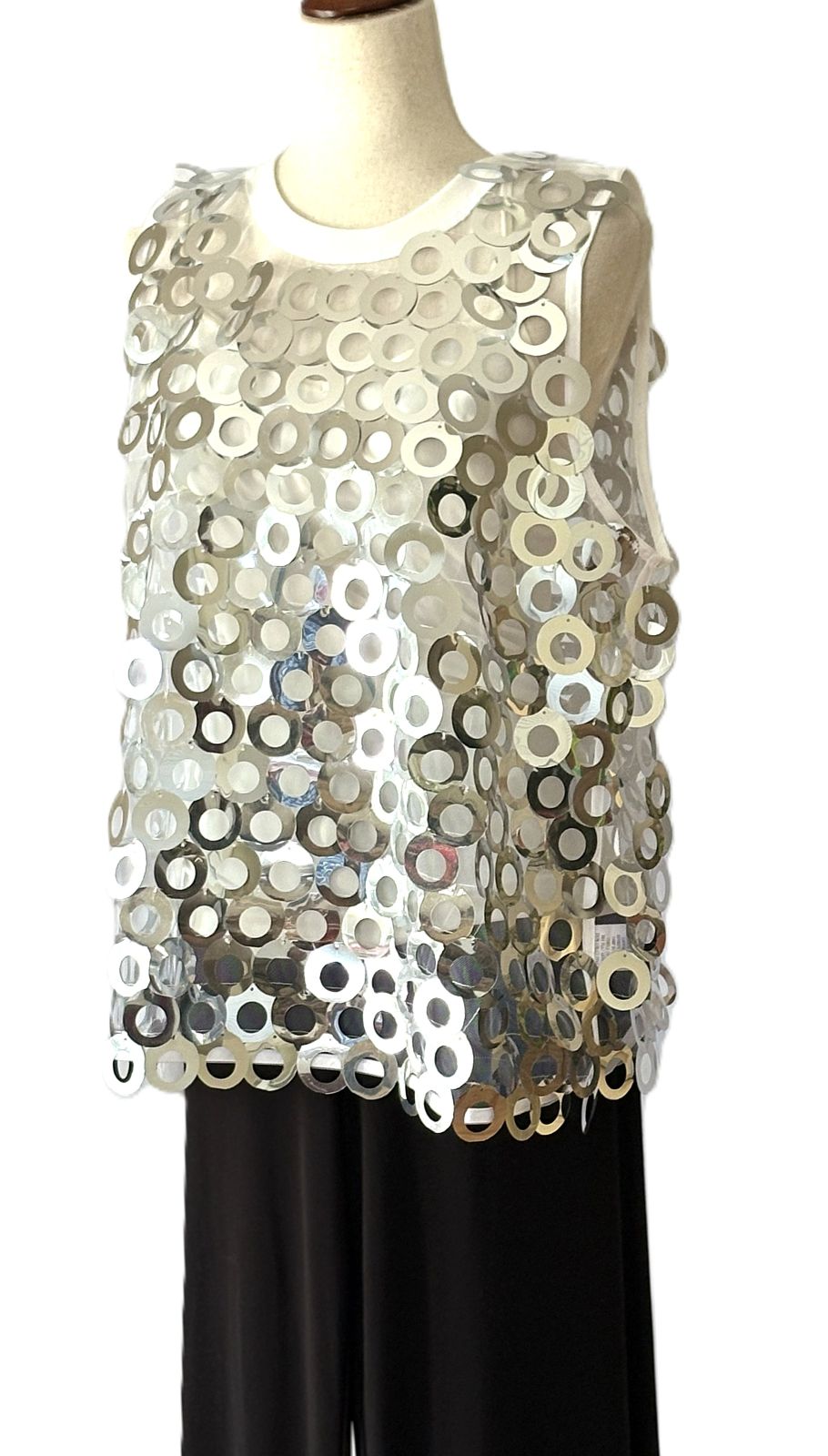 Sequin Circle Mesh Sleeveless Tank Top. Chic Glam (2 Colors)