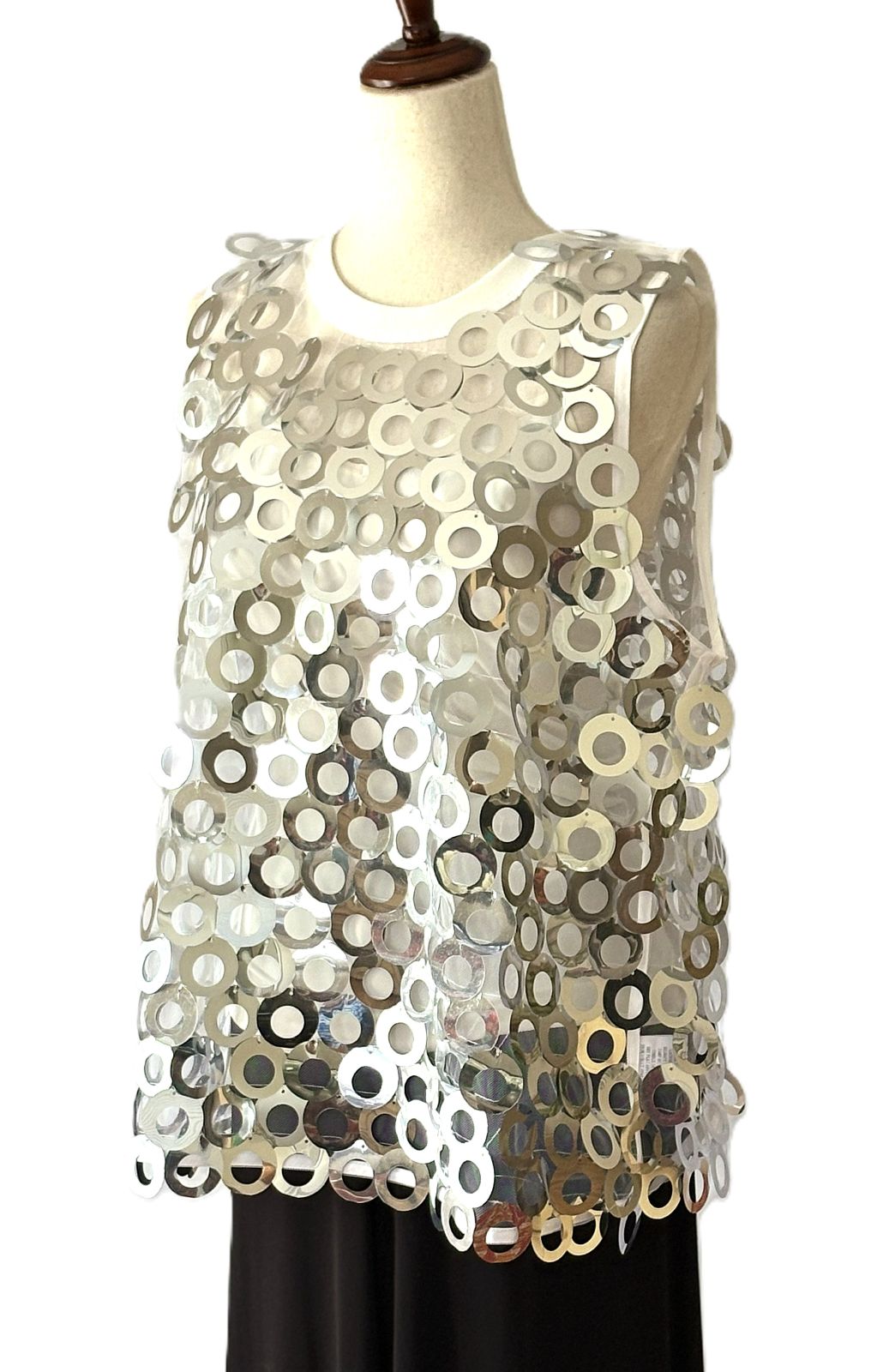 Sequin Circle Mesh Sleeveless Tank Top. Chic Glam (2 Colors)