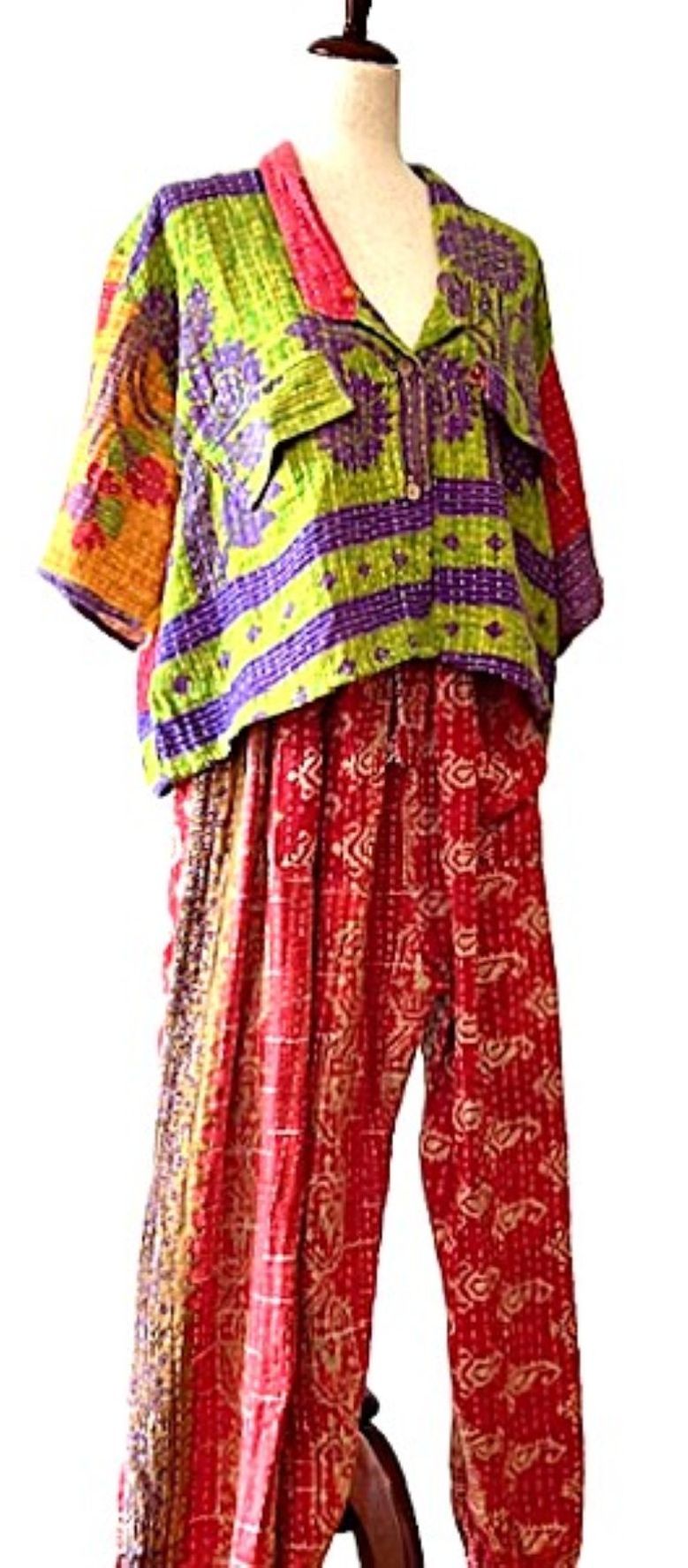 Kantha Bae Cool Kantha Cotton Joggers. Best Seller, Red and White