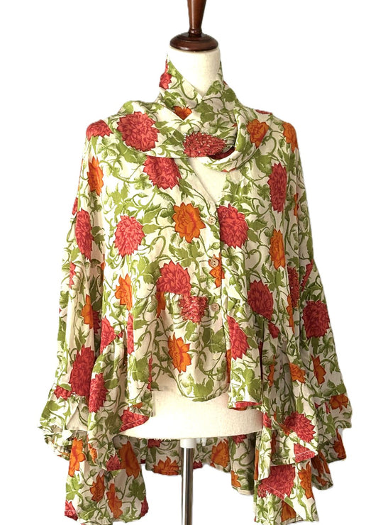 Kantha Bae Crepe Sari Wid Rose Romantic Top  (Rose Garden)