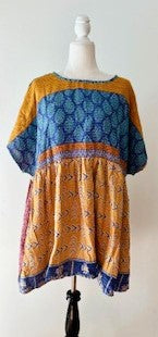 Artisan Kantha Bae  Quilt Mini Dress. Comfortable, Soft, and Very Chic (Royal)