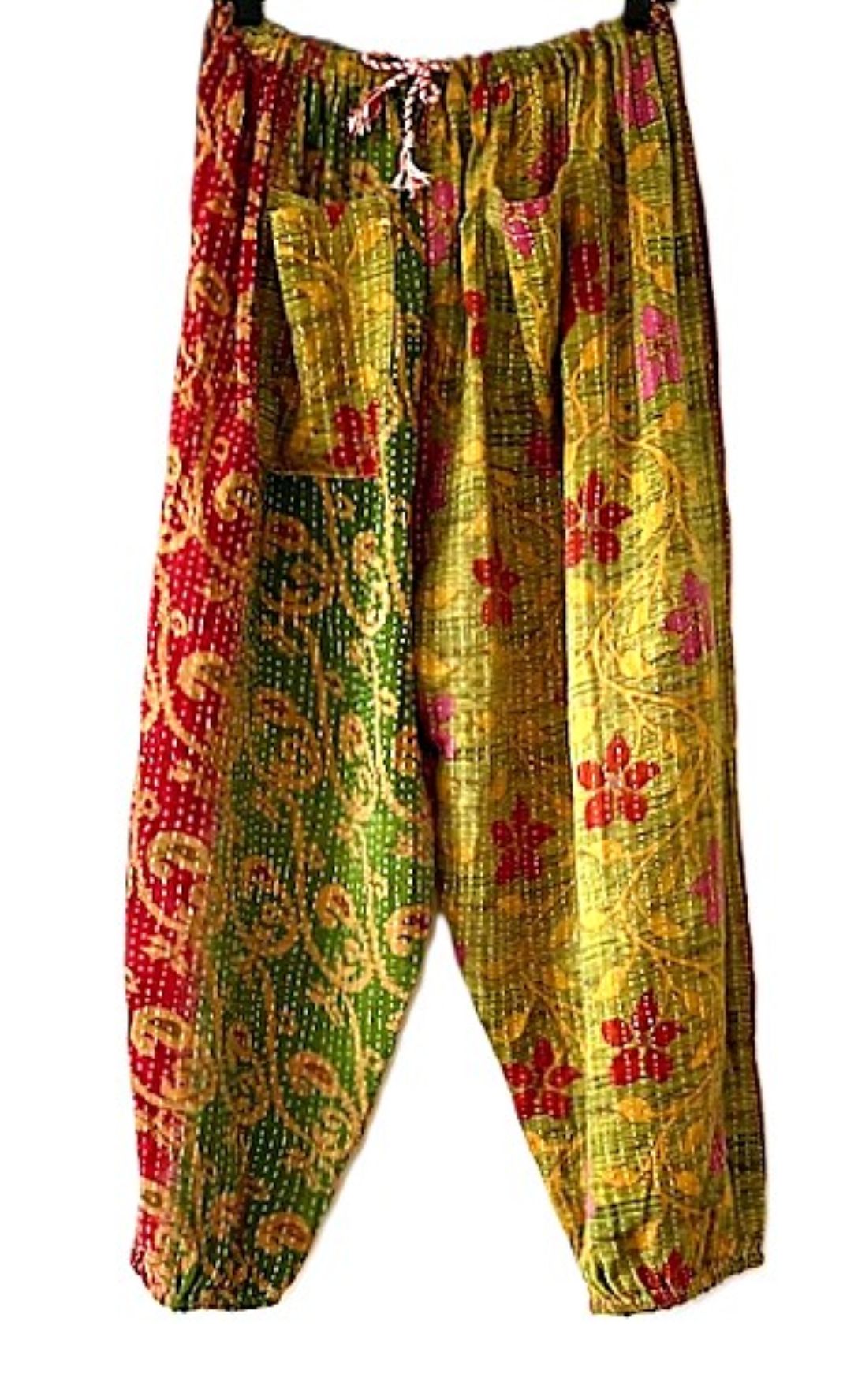 Kantha Bae Cool Kantha Cotton Joggers. Best Seller. (Green Red)