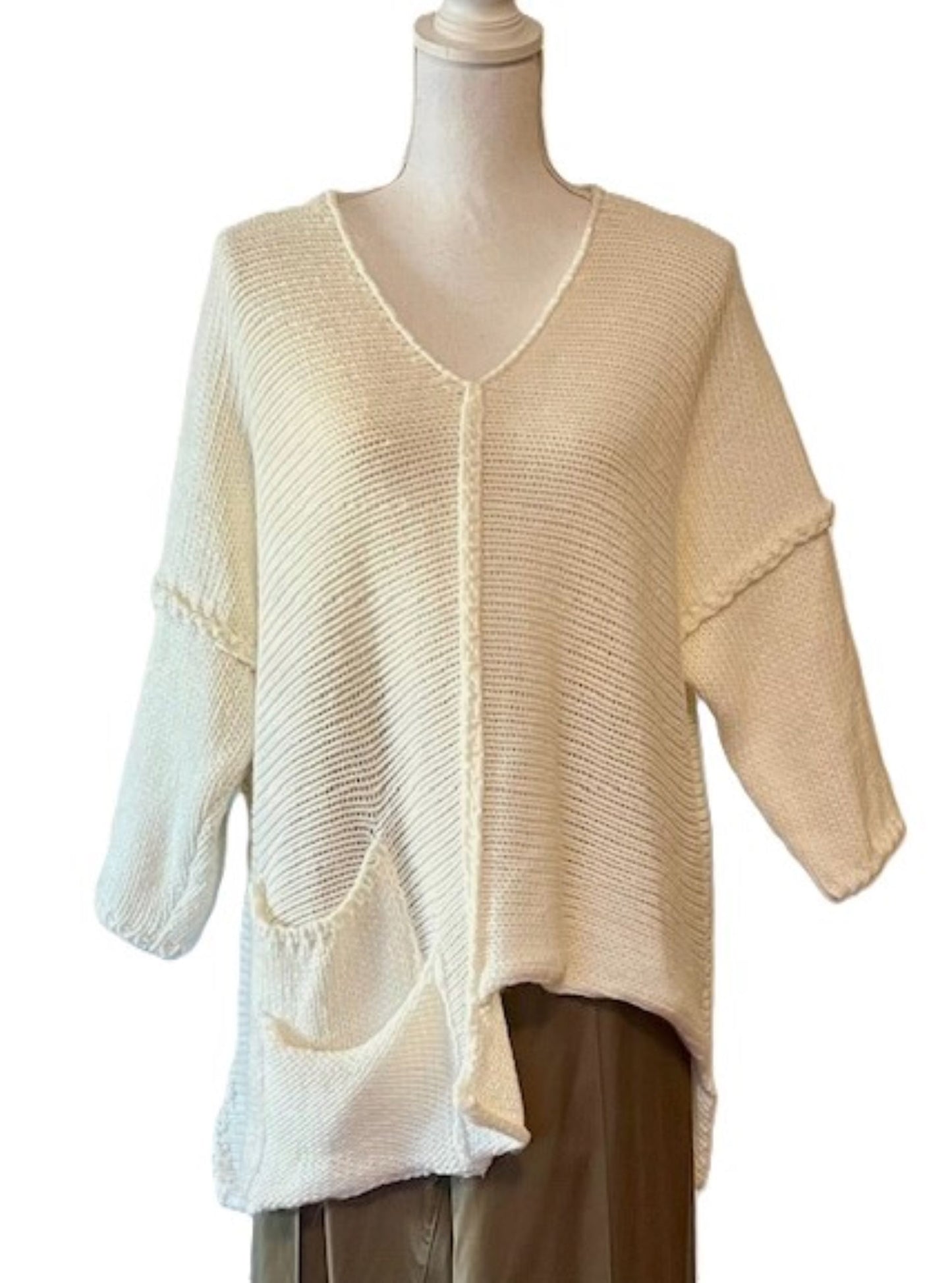 French Asymmetrical V-Neck Sweater Tunic (5 Colors)