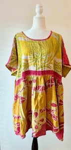 Artisan Kantha Bae  Quilt Mini Dress. Comfortable, Soft, and Very Chic (Lime)