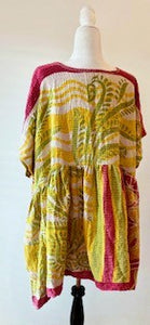 Artisan Kantha Bae  Quilt Mini Dress. Comfortable, Soft, and Very Chic (Lime)