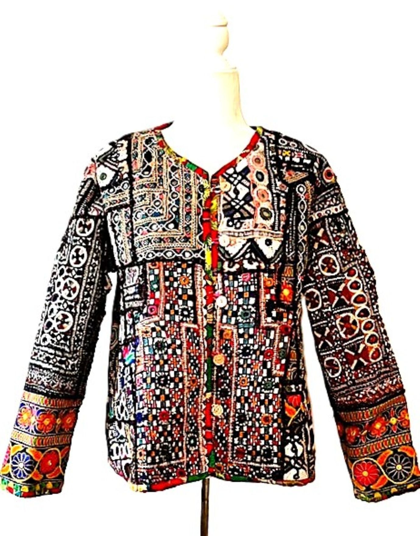 Specialty Collection: Hand Embroidered Short Vintage Patchwork Embroidered Jacket (Red)