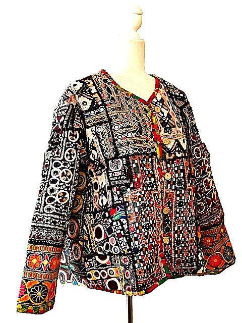 Specialty Collection: Hand Embroidered Short Vintage Patchwork Embroidered Jacket (Red)