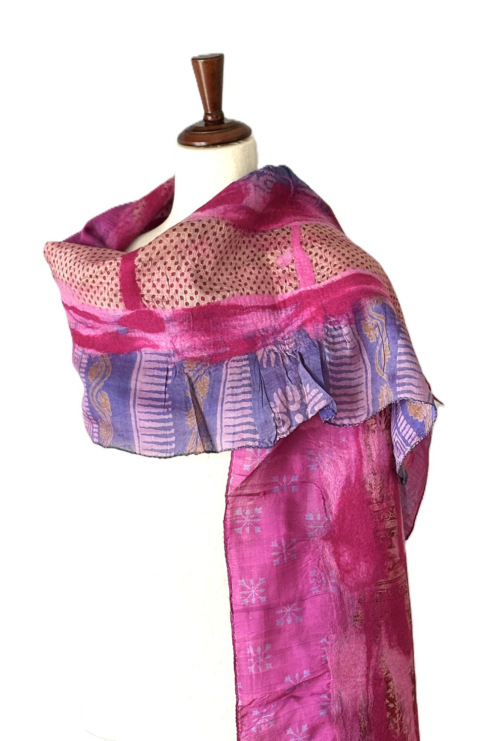 Artisan Shawl, Handmade Merino Wool And Vintage Silk Sari Wrap. (Pink)