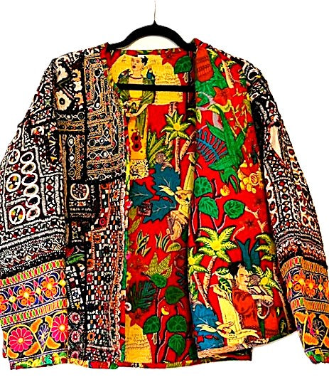 Specialty Collection: Hand Embroidered Short Vintage Patchwork Embroidered Jacket (Red)