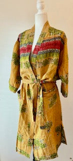 Quilted Cotton Kimono Duster Is Unusual and Colorful  (Yellow)