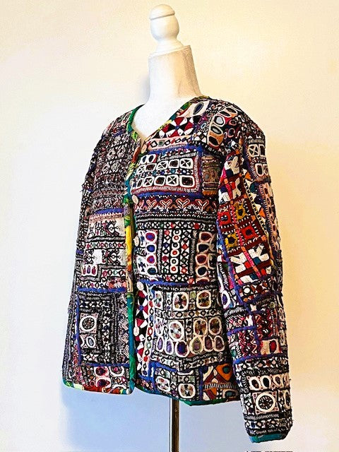 Specialty Collection: Hand Embroidered Short Vintage Patchwork Embroidered Jacket (Green)