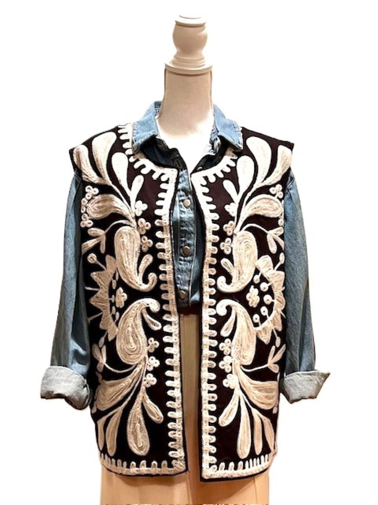 Designer Handmade Embroidered Vest Is Classic And Timely. (Black)