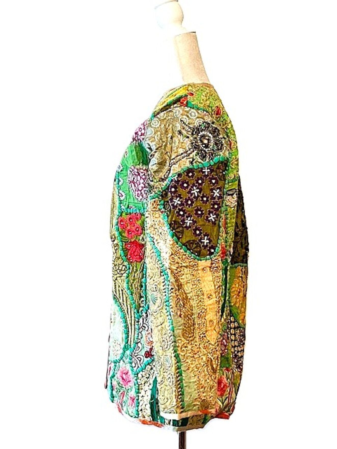 Short Hand Embroidered Jacket Mixed Colors (Green)