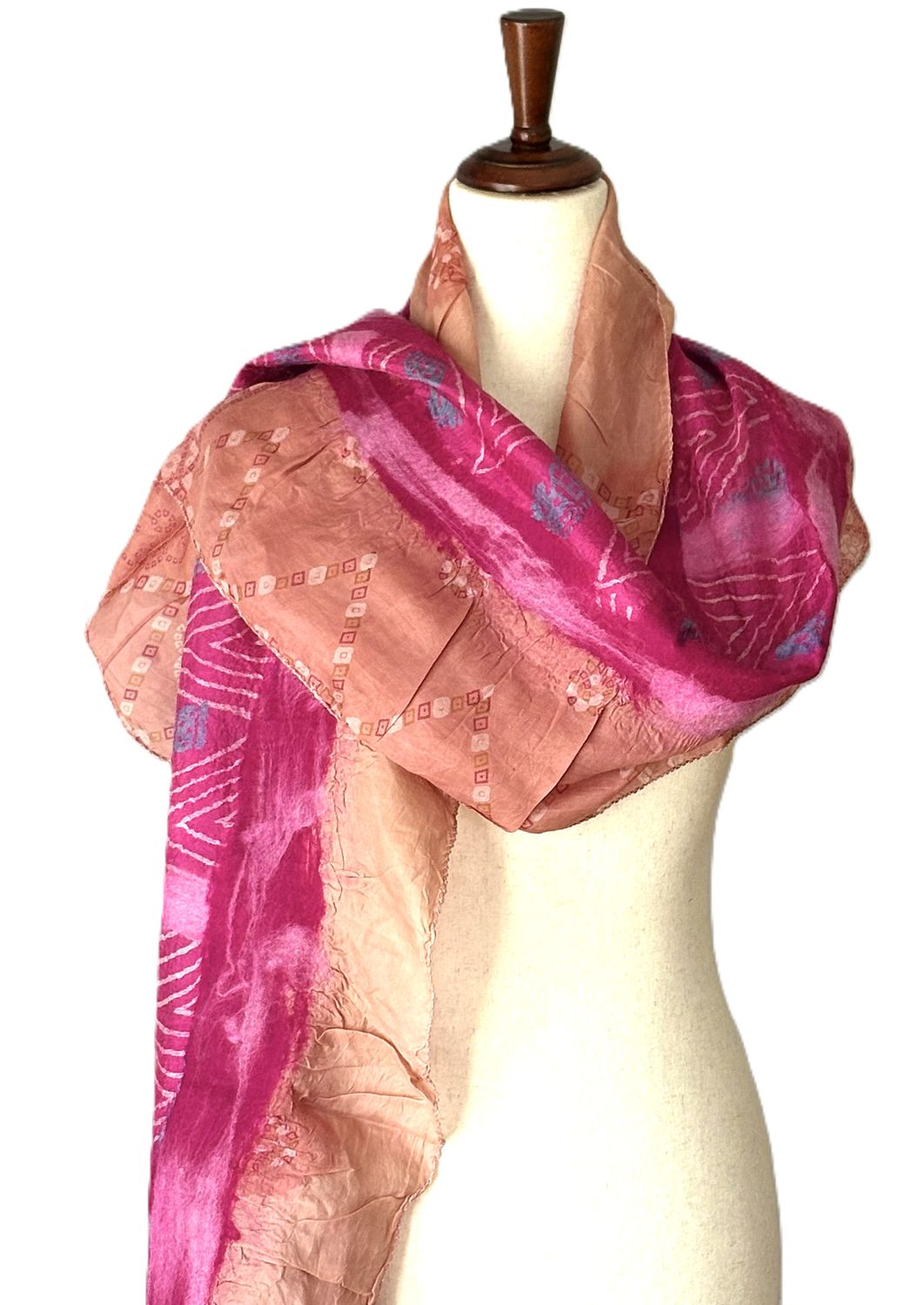 Artisan Shawl, Handmade Merino Wool And Vintage Silk Sari Wrap. (Peach Pink)