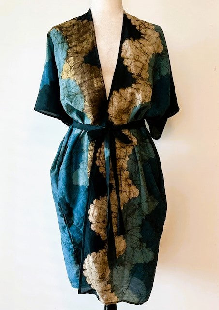 Luxurious Indigo Robe Dress Kimono. Handmade