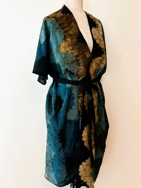 Luxurious Indigo Robe Dress Kimono. Handmade