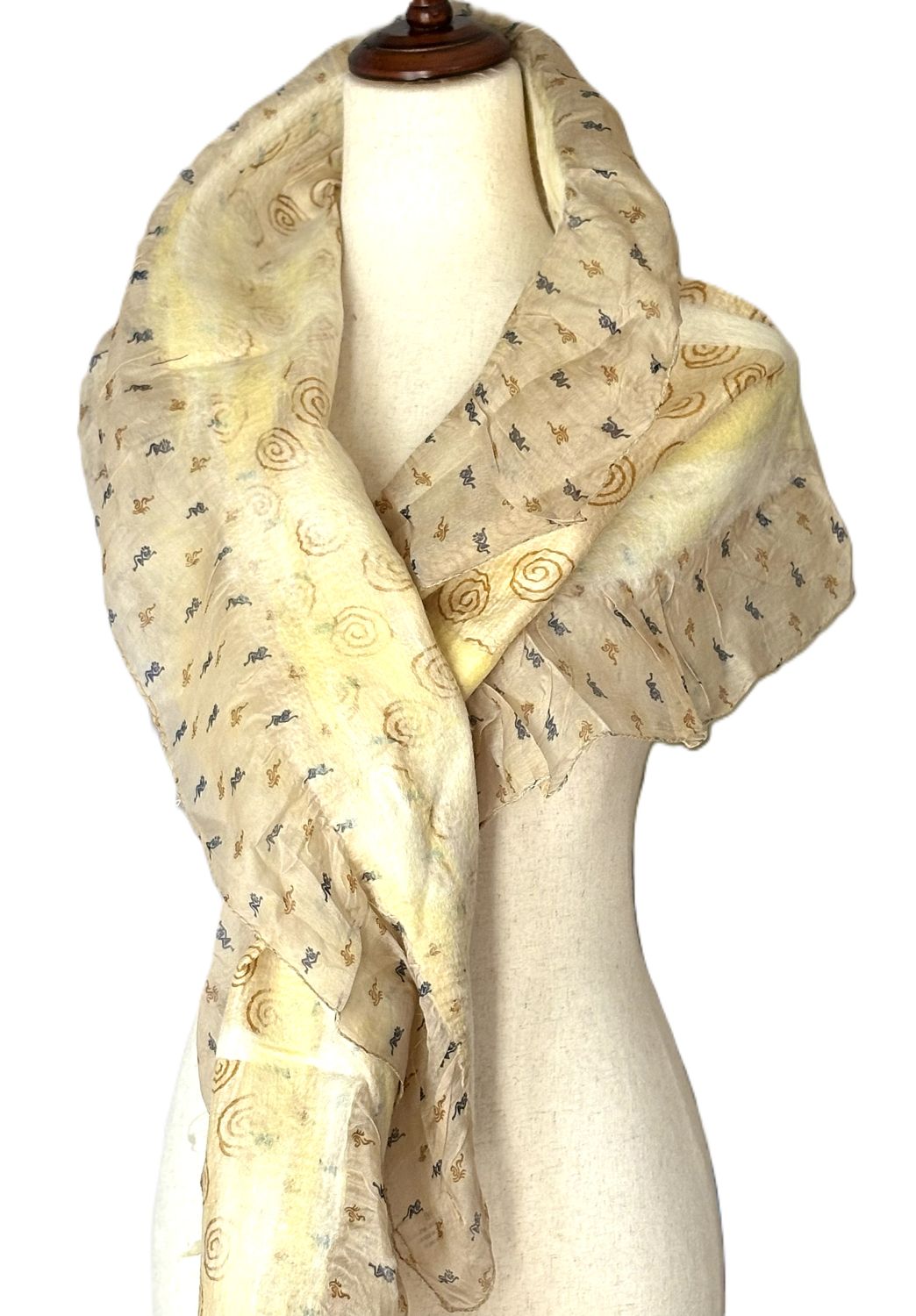 Artisan Shawl, Handmade Merino Wool And Vintage Silk Sari Wrap. (Beige)