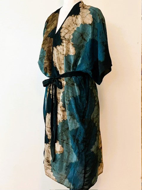 Luxurious Indigo Robe Dress Kimono. Handmade