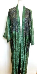 Top of the Line Silk Kimono Duster Mixed Print (Emerald/navy)