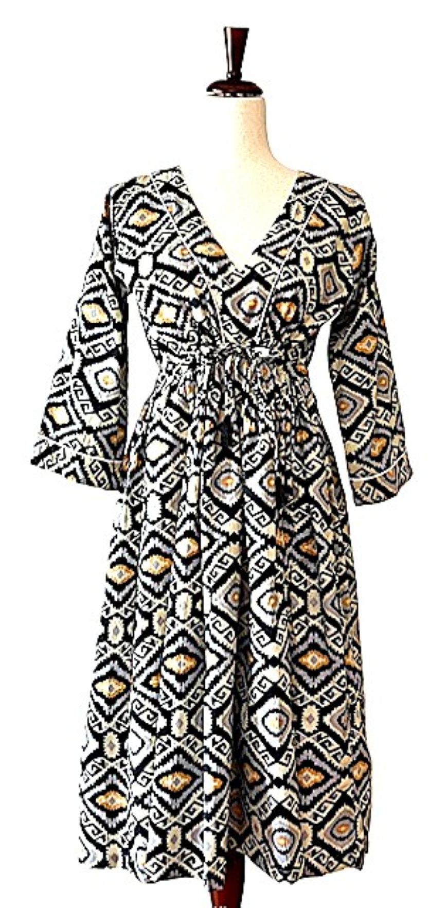 Dresses: Sophisticated Ikat Block Print (Black Yellow)