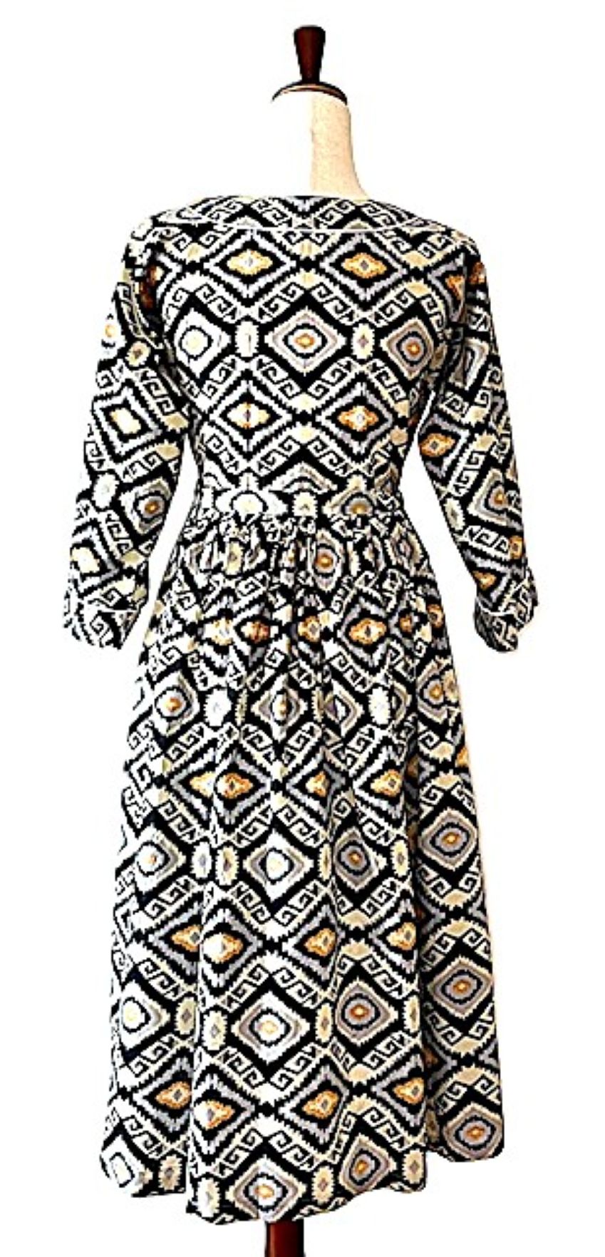 Dresses: Sophisticated Ikat Block Print (Black Yellow)