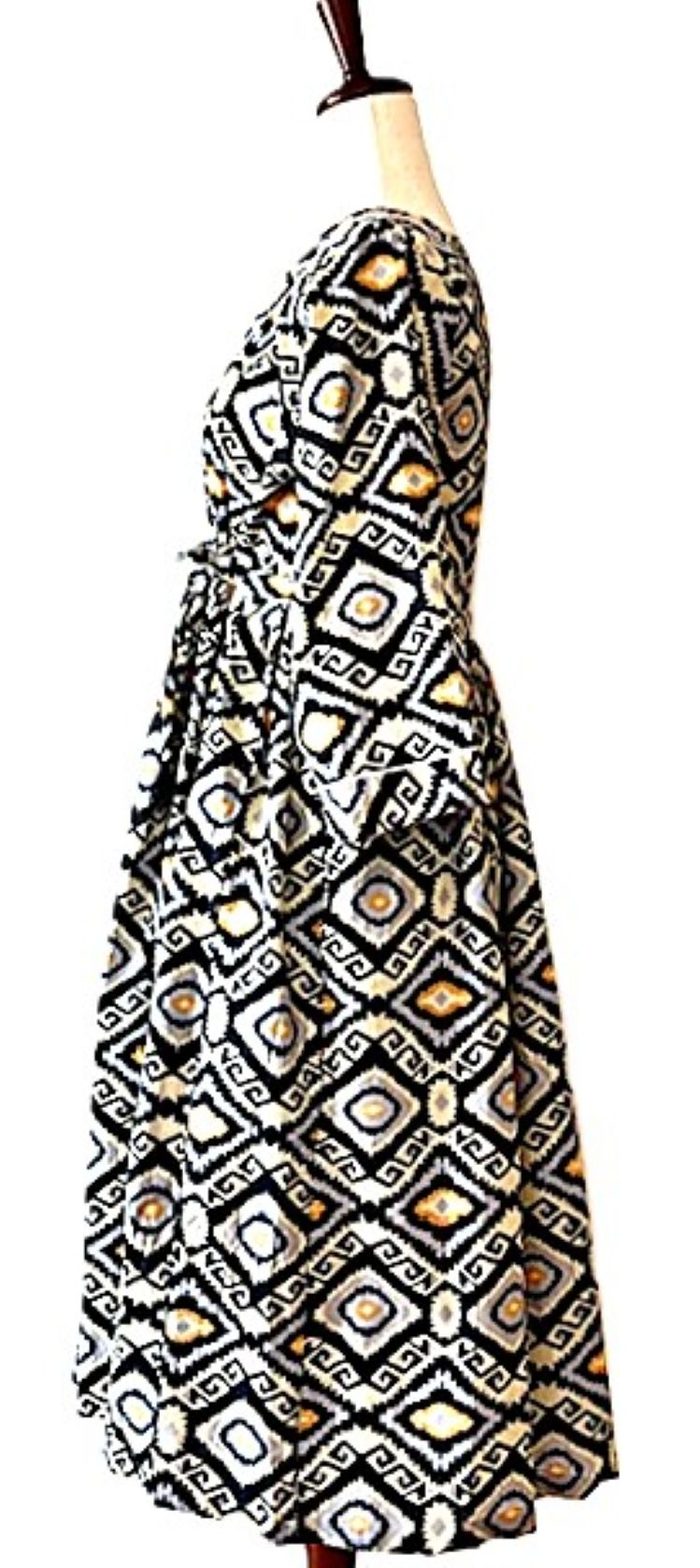 Dresses: Sophisticated Ikat Block Print (Black Yellow)