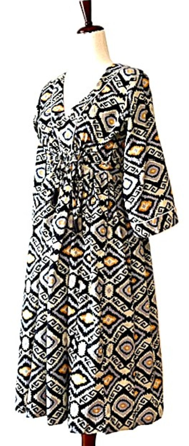 Dresses: Sophisticated Ikat Block Print (Black Yellow)