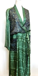 Top of the Line Silk Kimono Duster Mixed Print (Emerald/navy)