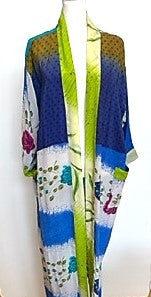 Top of the Line Silk Kimono Duster in an Abstract Mixed Print