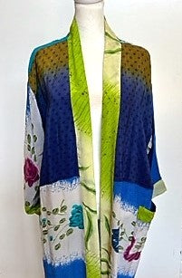 Top of the Line Silk Kimono Duster in an Abstract Mixed Print