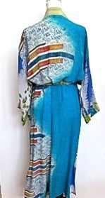 Top of the Line Silk Kimono Duster in an Abstract Mixed Print