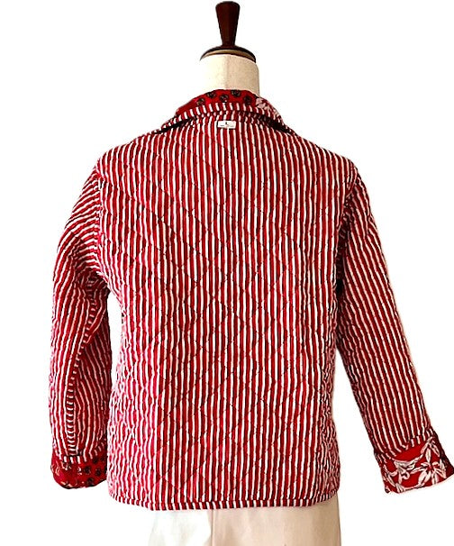 Luxe Cotton Quilted Womens Jacket With Stripe Piping Looks Rich (Red Floral)